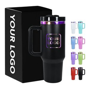 Tumbler da 40 oz Viola Scuro in Acciaio Inossidabile a Doppia Parete Isolato con Cannucce Metalliche e Punte in Silicone Tazza da Caffè con Manico - Product Image 1