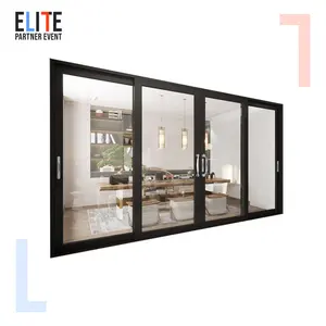 Moden Slim Frame Black Aluminum Multi Panel Tempered Glass Patio Sliding Door Hurricane Impact Gliding Patio Doors