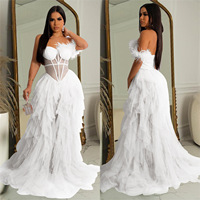 Neueste Design Mode Mesh Feder Kleid Frauen einfarbig ärmellose träger lose lange Kleider Frauen Party kleid