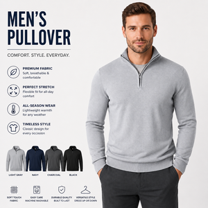 Suéter Personalizado para Hombre con Cierre de Cremallera, Cuello Alto Simulado, Tejido Elástico Suave, Fabricante de Suéteres Casuales para Marcas de Ropa - Product Image 1