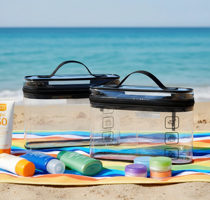 Sac de rangement cosmétique cadeau avec poignée souple, organisateur personnalisé pour femmes, sacs transparents en PVC de <span class=keywords><strong>marque</strong></span>, boîte à <span class=keywords><strong>maquillage</strong></span> de plage - Product Image 1