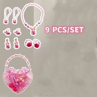 Ensemble de 9 accessoires pour cheveux pour enfants, cadeau princesse, pinces à cheveux, colliers, bracelets, bagues, bijoux avec sac à main