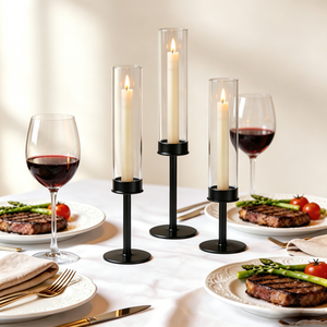 Porte-bougie en verre style hurricane, cylindres transparents de 4/6/8/10 pouces de haut, lot de trois, pour bougies coniques. - Product Image 6