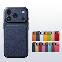 Étui de téléphone antichoc en cuir texturé de luxe avec grande fenêtre de visualisation de l'appareil photo, coque fine antichute pour iPhone 17 Pro Max