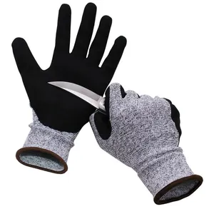 Gants Anti-Coupure de niveau 5 HPPE, gants industriels Anti-Coupure avec revêtement en Nitrile de sable sur la paume - Product Image 1