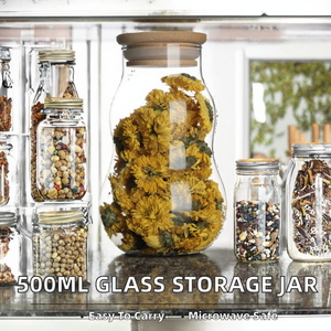 Pot de conservation alimentaire portable en verre transparent de 500 ml, forme de calebasse, soufflé à la main, avec couvercle en liège, compatible micro-ondes, pour cuisine moderne - Product Image 2