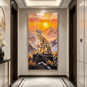 Tableau mural de luxe Léopard des neiges, scène de montagne pleine lune, animal sauvage, peinture en porcelaine cristalline LED, décoration de salon et de maison - Product Image 3