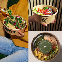 Op maat bedrukte ronde voedselverpakkingen, wegwerp kommen van kraftpapier met lekvrije deksels voor salade, lunch, rijst en noedels