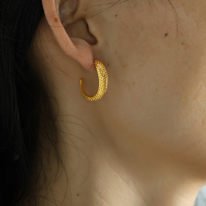 Boucles d'oreilles créoles en acier titane motif lune, plaqué or, inaltérable, bijoux haut de gamme pour femme, mode automne-hiver - Product Image 4