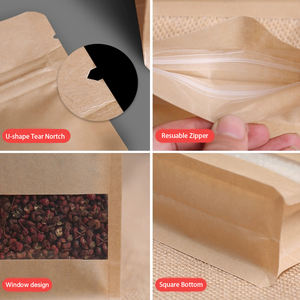 Pochette réutilisable étanche en papier kraft, brun, blanc, bloc plat, fond carré, 3 couches, avec fenêtre - Product Image 4