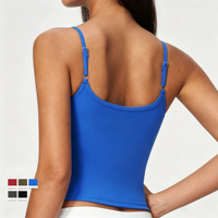 Débardeur de yoga brossé pour femme, fines bretelles spaghetti, coupe ajustée, soutien moyen, idéal pour l'entraînement, le Pilates et le fitness