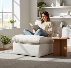 Sillón Lounge de Peluche Blanco de Alta Calidad, sin Marco, Sofá Individual sin Estructura, Sofá Nube para Sala de Estar - Product Image 6