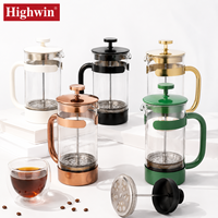 Cafetière manuelle portable en acier inoxydable, presse française, filtre à double paroi résistant à la chaleur, infuseur à thé en verre avec couvercle