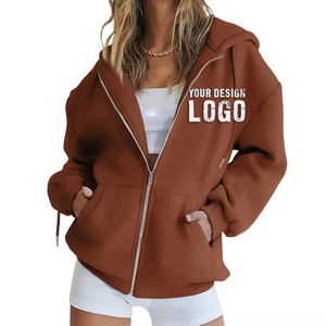 Sweat à capuche pour femme avec cordon de serrage et poche, fermeture éclair intégrale, personnalisé, mignon, épaules tombantes, lourd, surdimensionné - Product Image 1