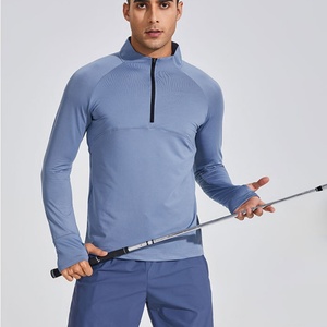 Men's Outdoor Sports Long-sleeved Half-zip Stand-up Collar Running Quick-drying Casual Solid Color T-shirt Ready to Print <b>LOG</b> - Product Image 1