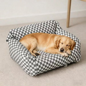 Funda para cama de perro a cuadros de algodón rectangular lavable, protector de cama para perro - Product Image 1