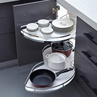 Panier de rangement de cuisine, panier d'angle magique, panier coulissant pour armoire, panier d'angle en osier, plateau pivotant à 2 niveaux, panneau MDF