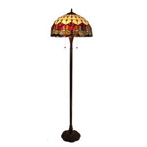 Lámpara de Pie de Vidrio Artístico Tiffany LED de 16'' con Diseño Floral de Tulipanes Estilo Campestre para Oficina, Bar, Hogar y Mesitas de Noche - Product Image 1