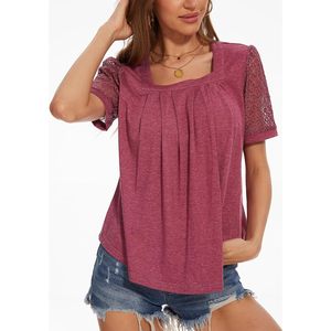Top de manga abullonada para mujer, camisa informal de moda de verano de manga corta con cuello cuadrado de color sólido - Product Image 2