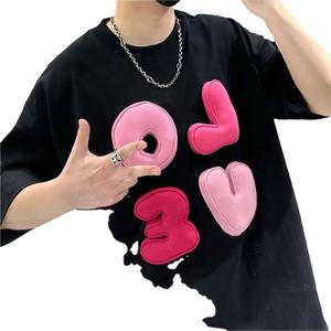 Camiseta Casual Extra Grande de Diseño Personalizado 100% Algodón para Hombre, Patrón de Letras en Relieve 3D, Tejido de Punto, 300 Gramos - Product Image 2