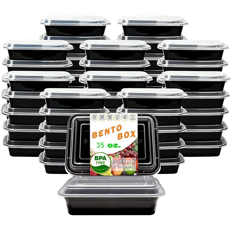 Emballage jetable à emporter 1 compartiment rectangulaire 12 16 28 oz préparation de repas au micro-ondes contenants alimentaires en plastique