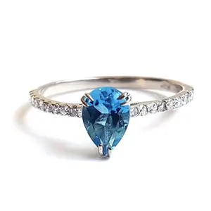 Pear Sky Blue Topaz anel muito popular em 925 Sterling Silver Anéis Preço Barato Gemstone Silver Rings