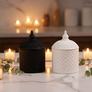 Wholesale Matte Black White Cylinder Shape Empty <strong>Glass</strong> <strong>Candlestick</strong> <strong>Holder</strong> with Lid for Wedding Home Decor - Product Image 1