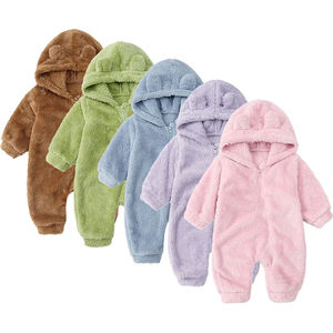 Barboteuse à capuche pour bébé Barboteuse Ours en peluche Costume pour bébé Vêtements écologiques pour nouveau-né Combinaison de nuit personnalisée - Product Image 2