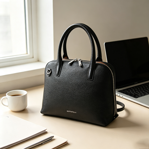 Sac à main élégant en cuir grainé pour femme avec deux poignées supérieures et fermeture éclair, idéal pour le bureau et le quotidien - Product Image 3