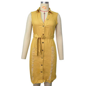 Vestido vaquero informal sin mangas con botones para mujer, sexy, rasgado - Product Image 6