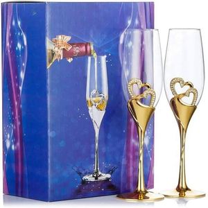 Juego de 2 Copas de Champán de 200 ml en Caja de Regalo, Doradas, Plateadas, Doradas con Diseño de Rosa, Lujosas para Bodas, Copas para Brindis para Celebraciones Románticas - Product Image 1