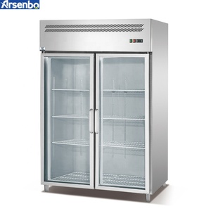 <span class=keywords><strong>Réfrigérateur</strong></span> vertical commercial à refroidissement par air avec <span class=keywords><strong>2</strong></span> <span class=keywords><strong>portes</strong></span> vitrées, commande numérique et étagères réglables pour la présentation en cuisine de restaurant - Product Image 1