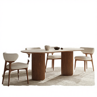 Table à manger rectangulaire en bois massif |   Design à rainures |   Table à manger sur piétement |   Style crème moderne |   Hôtel de style ferme écologique