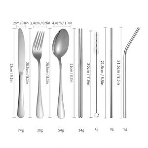 Juego de Cubiertos de Viaje de Acero Inoxidable con Logotipo Personalizado, Juego de Utensilios para Acampar con Cuchara, Tenedor, Palillos, Pajita y Estuche Portátil - Product Image 4