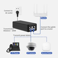 Adaptador de inyector Gigabit PoE, inyector PoE + 15W, inyector Gigabit Power Over Ethernet Plus, 10/100/1000Mbps IEEE 802. 3AF/AT