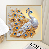 Kit de Peinture Diamant DIY Formes Spéciales Paon Doré Bleu, Ensemble de Mosaïque Artistique à Diamants Mixtes, Décoration Murale de Luxe, Cadeau pour Adultes