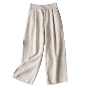 <span class=keywords><strong>Pantaloni</strong></span> Larghi da Donna 2025 in <span class=keywords><strong>Lino</strong></span> e Cotone, Vita Alta Elasticizzata, Stile OL, Casual da Ufficio, Vendita all'Ingrosso - Product Image 1