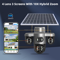 Hongnaer 16MP 8K V380 Pro Solar Powered WiFi 4G Security Camera With 3 PTZ 3 Screens 4 Lens 10X Zoom for Outdoor Home and Farm