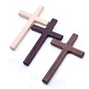 3色手工木制十字架祈祷手持十字架吊坠十字架