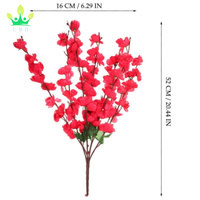 Fleur de cerisier artificielle 7 tiges Plante domestique Plante de prunier Branches de soie Fleurs rouges pour la maison Décoration de table de famille de fête de mariage
