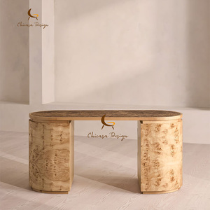 Natural Marble Tabletop Multi Drawer Storage Cabinets Solid Wood Frame Luxury Study Writing <b>Vanity</b> <b>Table</b> Oval Burl Desk - Product Image 4
