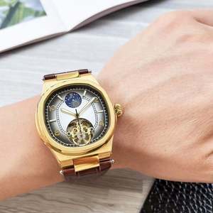 Montre automatique mécanique de haute qualité avec bracelet en cuir, cadran en cristal saphir, résistance à l'eau 30 bars, style professionnel simple - Product Image 4