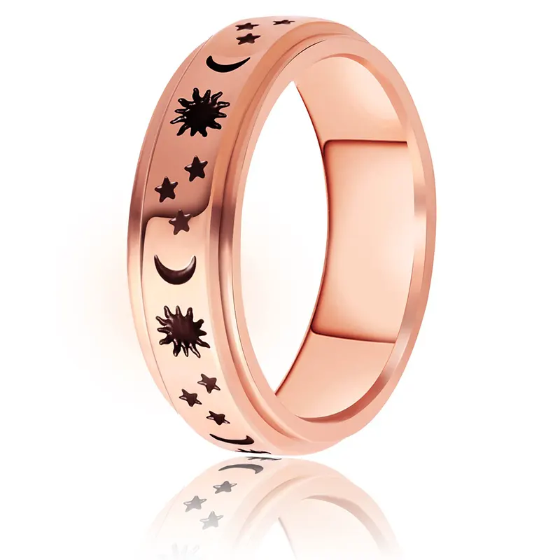 Fashionable Stainless Steel Spinner Ring Moon Star Smile Face Fidget Anti Anxiety Ring