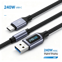 Kabel Data USB-C ke USB-C 240W dengan Layar Digital |   Chip E-Marker Pengisian Daya Cepat |   Jalinan nilon, tahan lama untuk laptop & ponsel