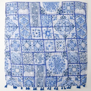 Phong Cách Dân Tộc Phụ Nữ Mềm Mỏng Voile Chiếc Khăn Màu Xanh Trắng Hoa Mô Hình Headscarf Khăn Choàng Với <span class=keywords><strong>Fringe</strong></span> Cho Bãi Biển Kem Chống Nắng & Du Lịch - Product Image 6