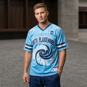 Maillot de football américain surdimensionné en tissu mesh, imprimé par sublimation, pour adulte, col en V, manches courtes. - Product Image 1