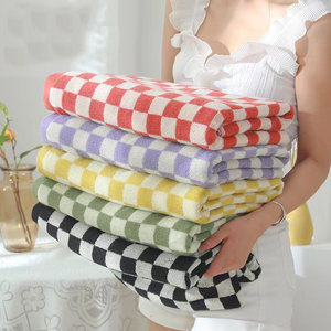 Premium A Grade Luxury Antimicrobial Checkered 70*140cm 35*75cm Cotton Terry Hand Face Bath Towels for Gift Towel Set