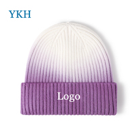 Yukaihe Winter Populaire Tie-Dye Gebreide Kleurrijke Lage MOQ Mutsen Op Maat Gemaakt Verloopkleurige Skull Beanie Hoed