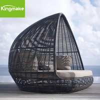 Kingmake Gartenmöbel Patio Rattan Liege bett Dreieck Wetterfest Garten Set Modern Woven Daybed