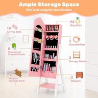 Armoire à bijoux pour enfants avec miroir, organisateur de bijoux sur pied avec miroir de pleine longueur et rangement pour petites filles